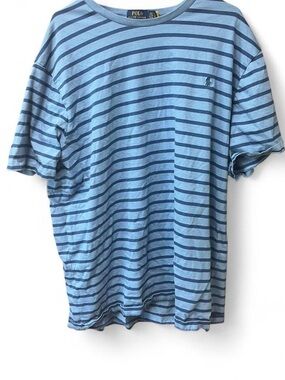 Ralph Lauren Light Blue and Navy Striped Short Sleeve Tee